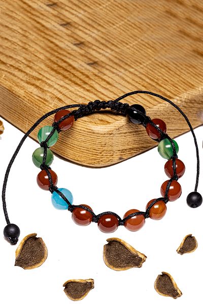 Tesbih Atölyesi Colorful Certified Agate Stone Bracelet - Macrame