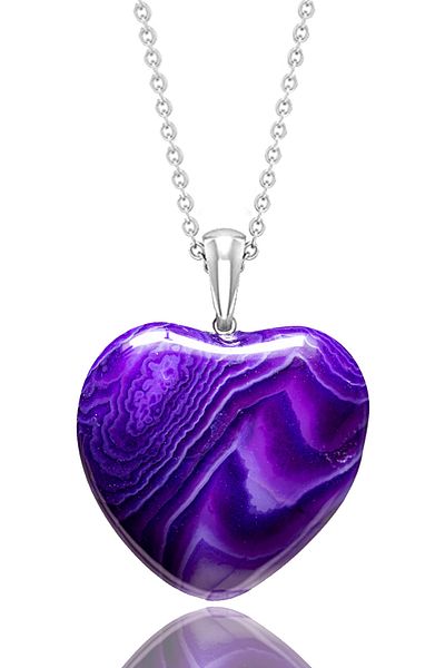 Tesbih Atölyesi Certified Heart Cut Purple Agate Stone Necklace