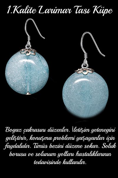 Tesbih Atölyesi Certified Larimar Stone Natural Stone Earrings - 1st quality