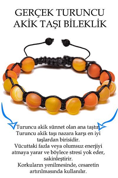 Tesbih Atölyesi Orange Agate Stone - Certified Raw Embroidered Veined Bracelet