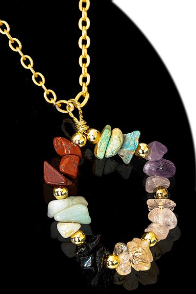 Tesbih Atölyesi Certified Broken Stone Model 7 Chakra Necklace - Jasper, Turquoise, Amethyst, Citrine, Obsidian, Amazonite, K