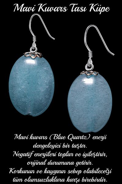 Tesbih Atölyesi Certified Oval Cut Blue Quartz Stone Natural Stone Earrings