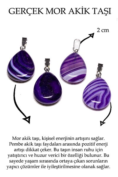 Tesbih Atölyesi Certified Drop Model Veined Purple Agate Stone Necklace (WITH SILVER DEVICE)