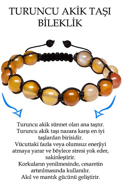 Tesbih Atölyesi Orange Transparent Agate Stone Certified Bracelet