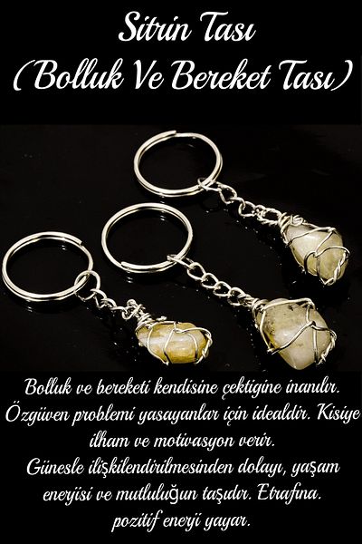 Tesbih Atölyesi Certified Wire Wrapped Raw Citrine Stone Keychain