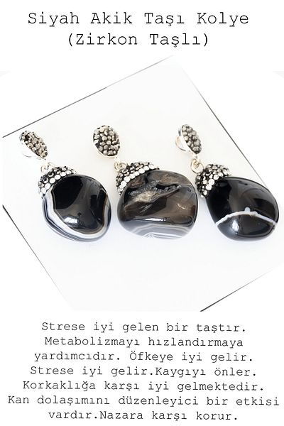 Tesbih Atölyesi Certified Raw Zircon Stone Model Black Agate Stone Necklace