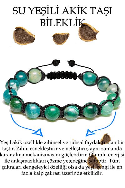 Tesbih Atölyesi Certified Water Green Agate Stone Bracelet - Macrame