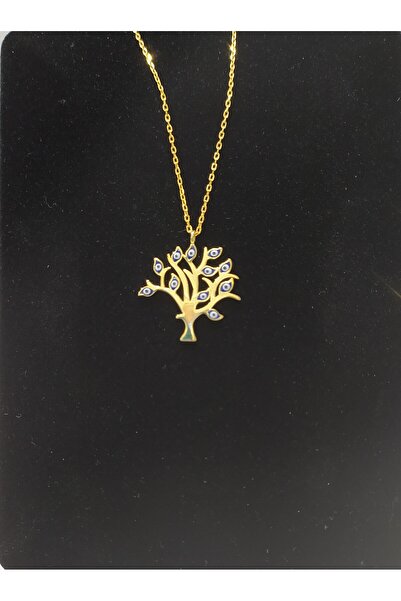 Firuze Gümüş Nazar Boncuklu Soy Ağacı Modeli Mavi Mineli Taşlı Gümüş Kadın Kolye