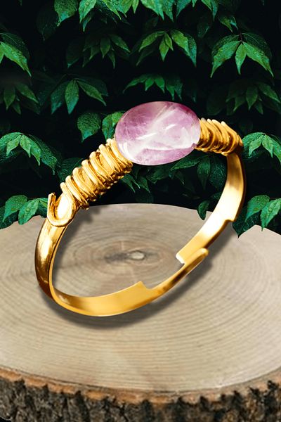 Tesbih Atölyesi Certified Broken Stone Gold Model Amethyst Stone Ring - Adjustable