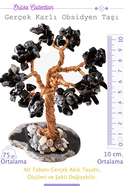 Tesbih Atölyesi Sertifikalı Gerçek Karlı Obsidyen Taşı Ağaç - Akik Plakalı