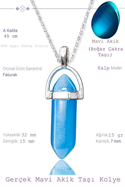 Tesbih Atölyesi Certified Nail Model Dark Blue Agate Stone Necklace (1st Quality)