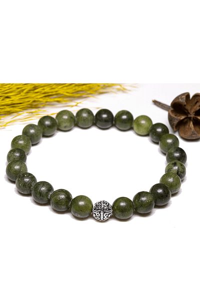 Tesbih Atölyesi Certified Aaa+ Canadian Jade Bracelet - With Silver Device