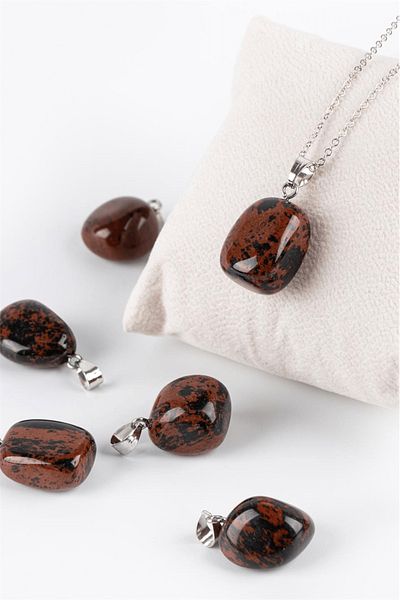 Tesbih Atölyesi Obsidian Stone Tweezers Model Necklace - Brown, Certified and Silver Apparatus
