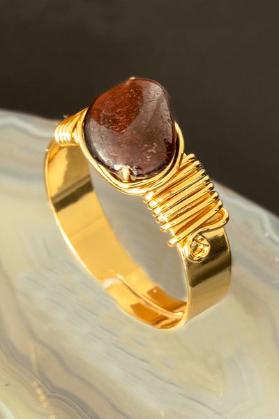 Tesbih Atölyesi Certified Thick Timbil Model Garnet - Garnet - Garnet Stone Ring - Adjustable