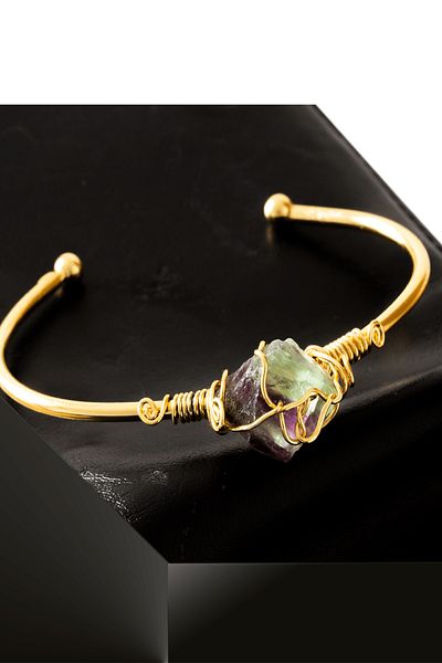 Tesbih Atölyesi Certified Clamp Model Adjustable Aaa Colored Fluorite Stone Bracelet - Tarnish Resistant