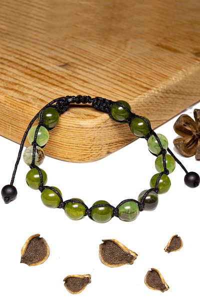 Tesbih Atölyesi Certified Pistachio Green Agate Stone Bracelet - Macrame