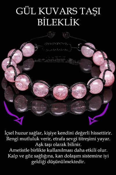 Tesbih Atölyesi Rose and Quartz Stone Detailed Macrame Bracelet