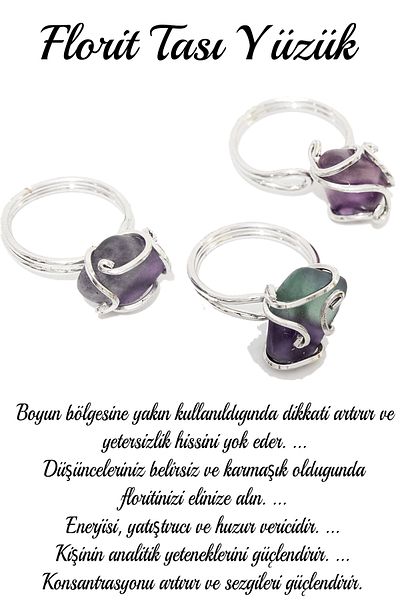 Tesbih Atölyesi Certified Silver Rococo Model Fluorite Stone Ring - Adjustable