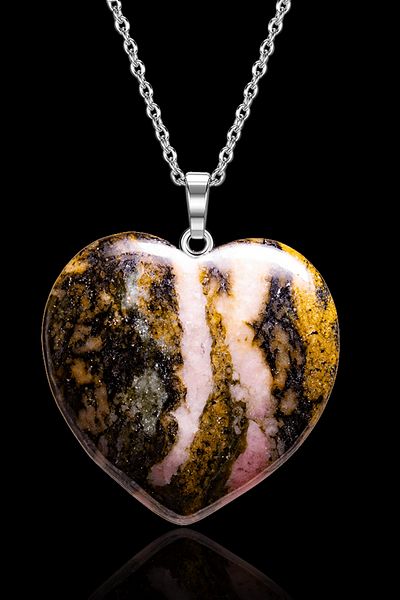 Tesbih Atölyesi Certified Heart Model Rhodonite Stone Necklace (RHODOCROSITE STONE)
