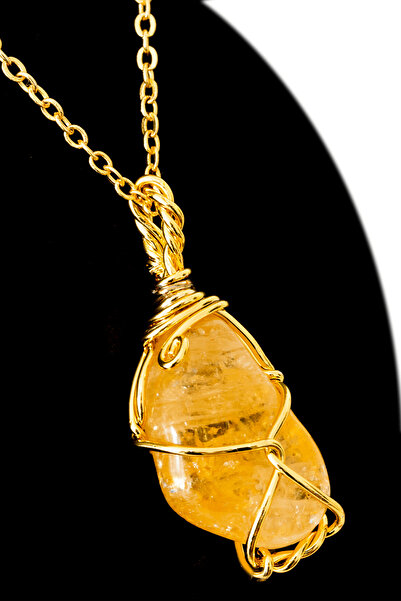 Tesbih Atölyesi Sertifikalı Tamburlanmış Tel Sargılı Sitrin Taşı Kolye - Altı...