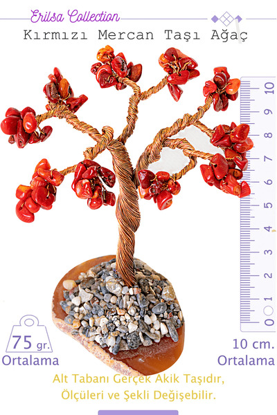 Tesbih Atölyesi Sertifikalı Gerçek Kırmızı Mercan Taşı Ağaç - Akik Plakalı