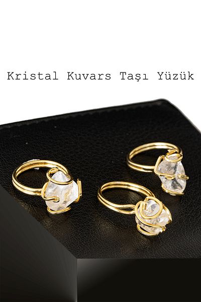 Tesbih Atölyesi Certified Gold Rococo Model Crystal Quartz Stone Ring - Adjustable