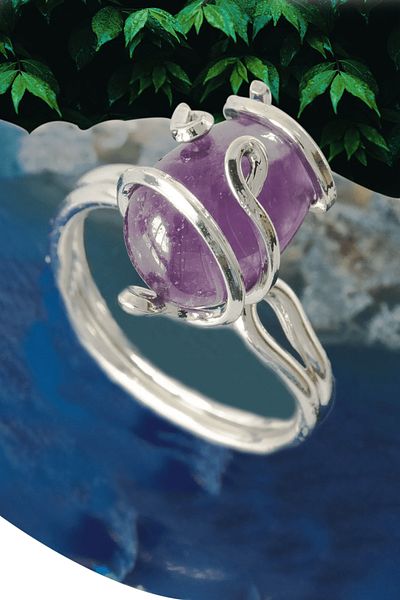 Tesbih Atölyesi Certified Silver Rococo Model Amethyst Stone Ring - Adjustable