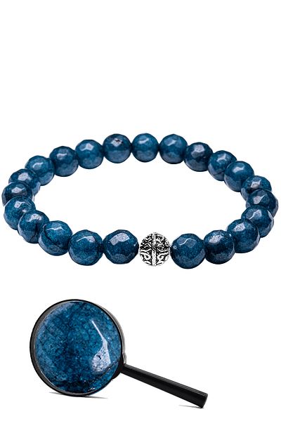 Tesbih Atölyesi Certified Silver Faceted Natural Blue Agate Stone Bracelet