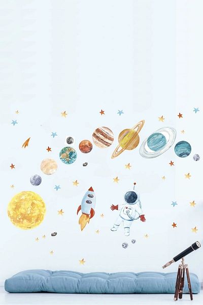 Piksel Grafik Autocolant de perete cu set de astronauți și planete