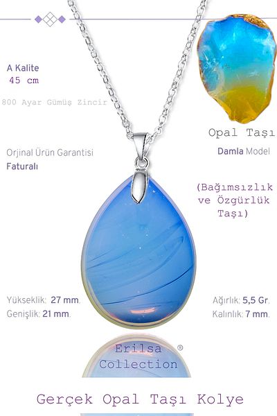Tesbih Atölyesi Certified Drop Model Opal Stone Necklace (WITH SILVER DEVICE)