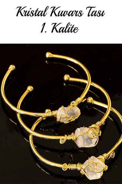 Tesbih Atölyesi Certified Clamp Model Adjustable Aaa Crystal Quartz Stone Bracelet - Tarnish Resistant