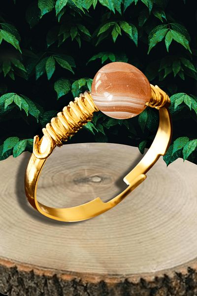 Tesbih Atölyesi Certified Broken Stone Gold Model Sun Stone Ring - Adjustable