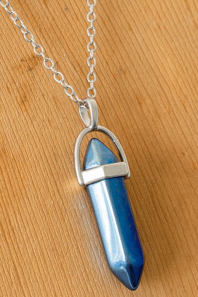 Tesbih Atölyesi Certified Nail Model Blue Aura Hematite Stone Necklace