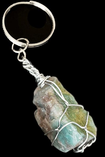 Tesbih Atölyesi Certified Silver Raw Amazonite Stone Keychain - Wire Wrapped