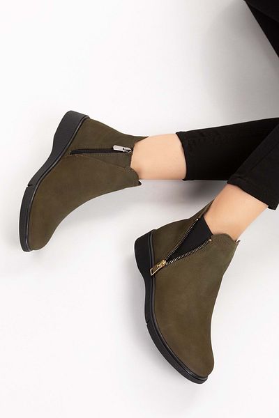 Gondol حذاء كاجوال من الجلد الطبيعي بسحاب من Nubuck esfa.3539 - كاكي - 37