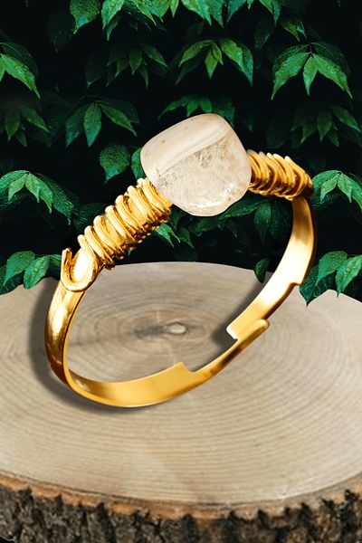 Tesbih Atölyesi Certified Broken Stone Gold Model Gray Agate Stone Ring - Adjustable