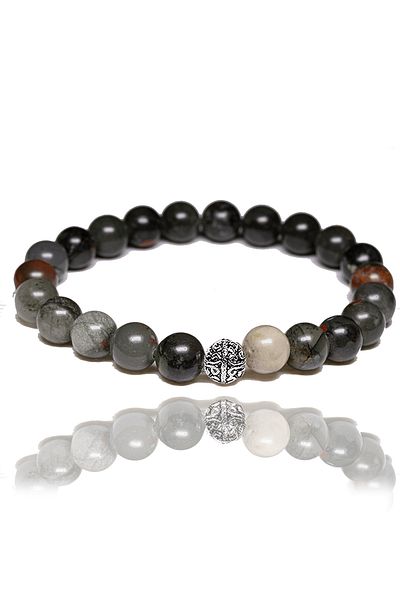 Tesbih Atölyesi Certified Aaa African Bloodstone Bracelet - Silver Apparatus (HELİOTROP)