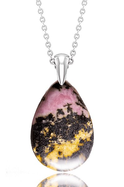 Tesbih Atölyesi Certified Drop Model Rhodochrosite - Rhodonite Stone Necklace (WITH SILVER DEVICE)
