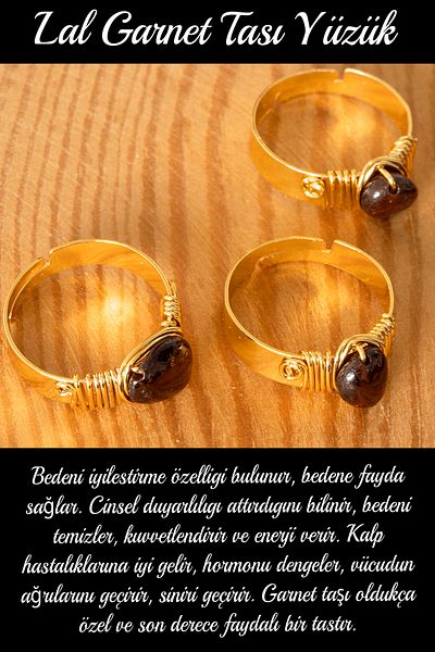 Tesbih Atölyesi Certified Thick Timbil Model Garnet - Garnet - Garnet Stone Ring - Adjustable
