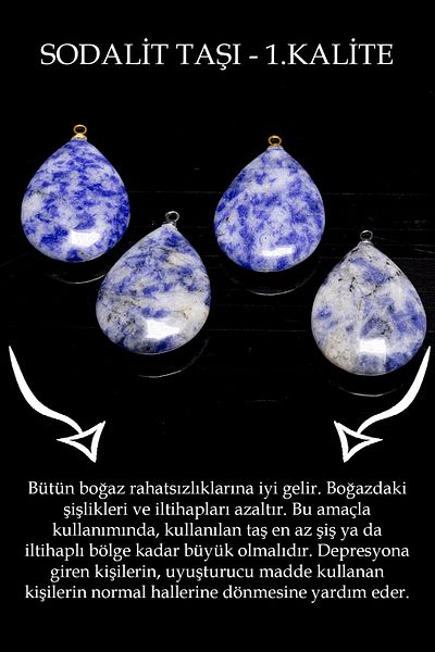 Tesbih Atölyesi Certified Drop Model Sodalite Stone Necklace (WITH SILVER DEVICE)