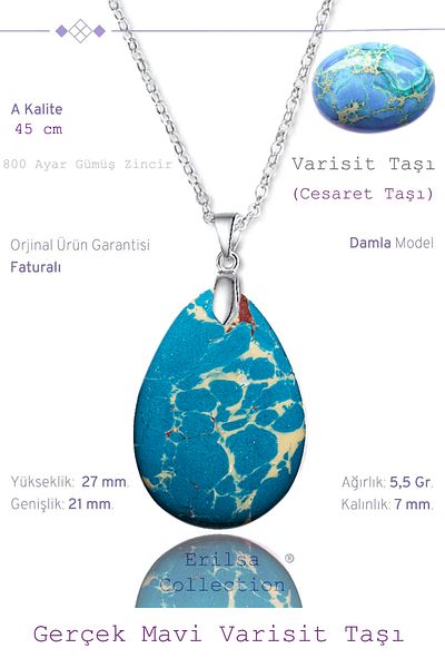 Tesbih Atölyesi Certified Drop Model Blue and White Varisite Stone Necklace (WITH SILVER DEVICE)
