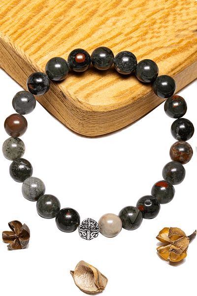 Tesbih Atölyesi Certified Aaa African Bloodstone Bracelet - Silver Apparatus (HELİOTROP)