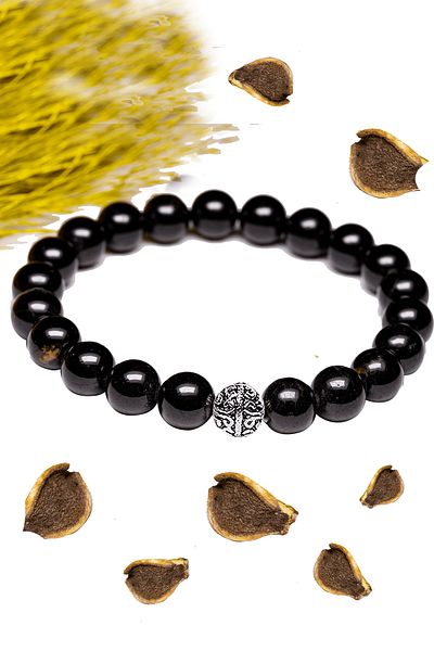 Tesbih Atölyesi Certified Aaa+ Quality Black Tourmaline Stone Bracelet - With Silver Device