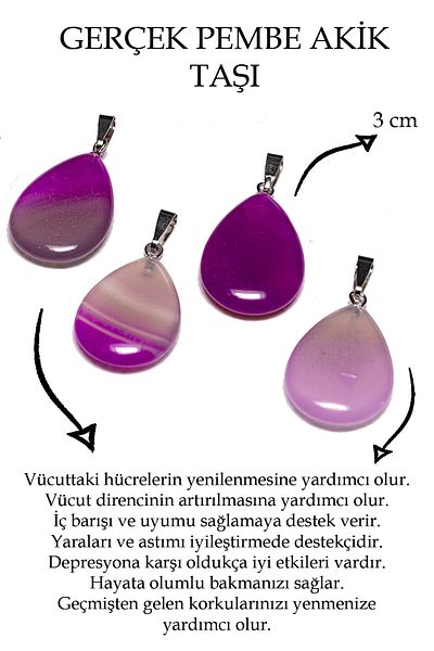 Tesbih Atölyesi Certified Drop Model Pink Agate Stone Necklace (WITH SILVER DEVICE)