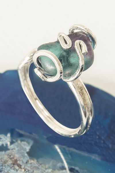 Tesbih Atölyesi Certified Silver Rococo Model Fluorite Stone Ring - Adjustable