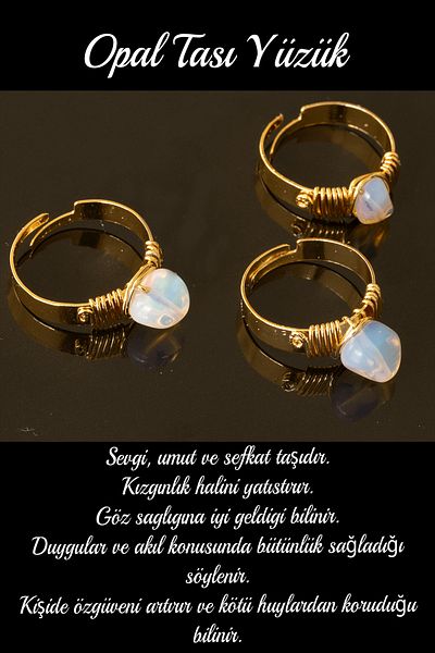 Tesbih Atölyesi Certified Thick Tumbler Model Opal Stone Ring - Adjustable