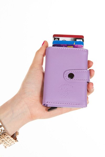 Linatigers Soft Textured Automatic Mechanism Card Holder Wallet with Clasp