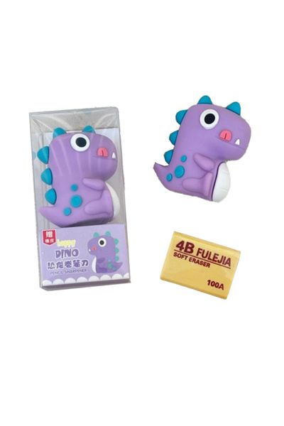 Limmy Dinosaur Pencil Sharpener 3D Shaped Silicone Pencil Sharpener - Purple