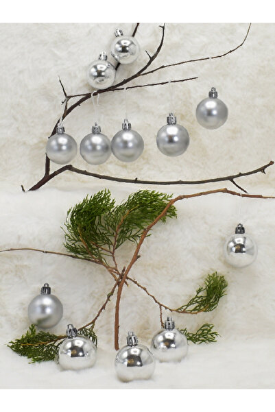 Waldern 4 εκ. 12 τεμάχια Ασημένια μπάλα Cici (6 γυαλιστερά-6 μεταλλικά) Στολίδι για το χριστουγεννιάτικο δέντρο