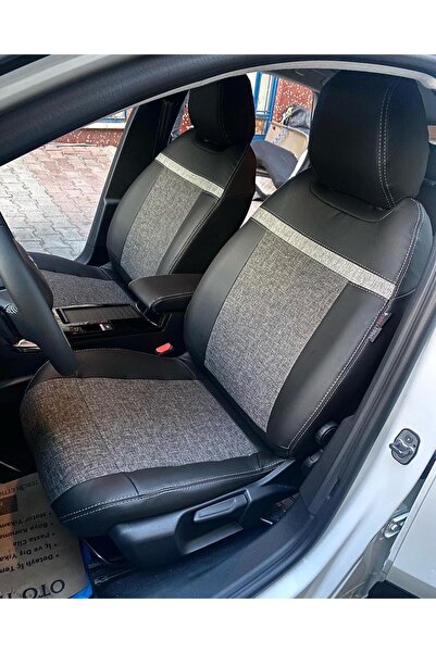 AKINCI Citroen C4 2022 - جلد أسود كتان رمادي مع حبل خلفي موديل 2+1